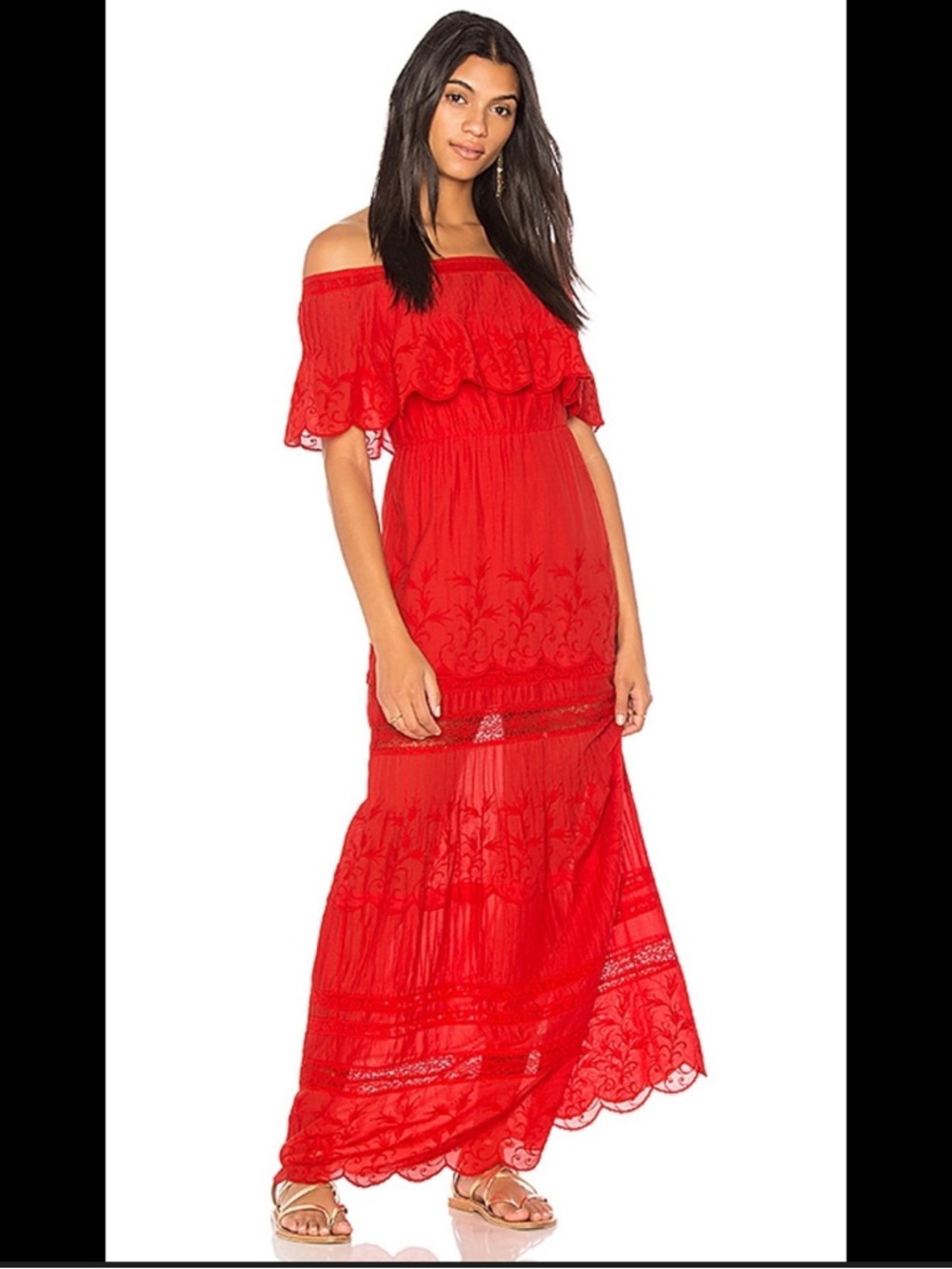 Alice + Olivia Pansy Embroidered Off-the-Shoulder Maxi Dress - size 8